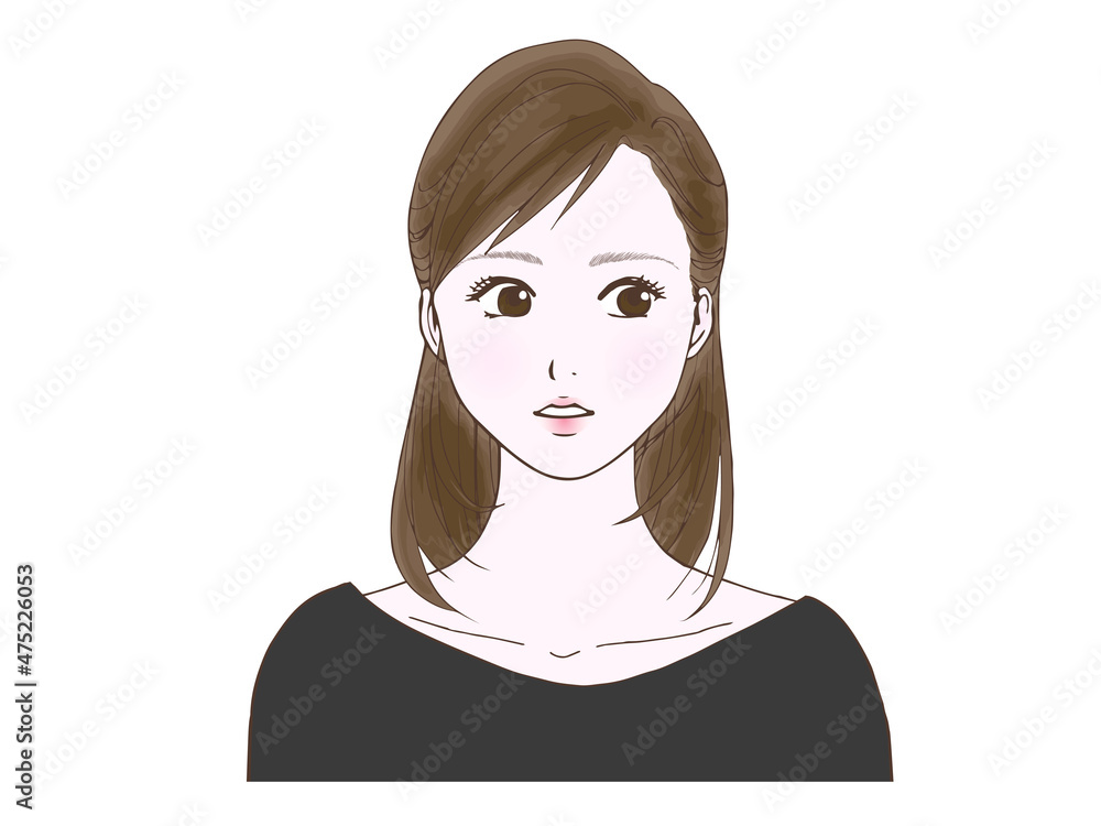 セミロングの女性_びっくり①横目 セミロングの女性_びっくり①横目