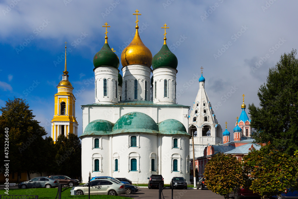 View of the vintage Assumption Cathedral on a summer day, located on the Cathedral Square of the Kremlin in the small town of .Kolomna, Russia