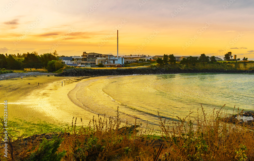 Panoramic View Sunset Time at Smithfield Beach, Timaru New Zealand