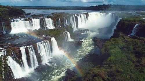 Nature landscape of Iguazu Falls South America. Summer travel. Wonderfull giant outdoor waterfalls cascade. photo