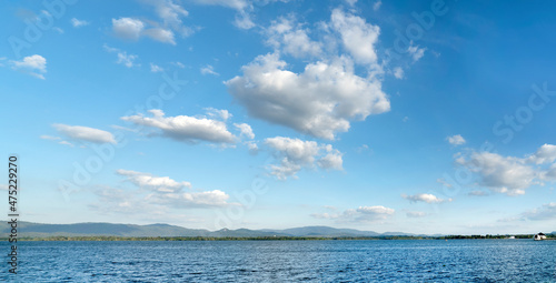 Fototapeta Naklejka Na Ścianę i Meble -  panorama quiet sea views with island and  blue sky relaxing concept ,beautiful tropical background for travel landscape