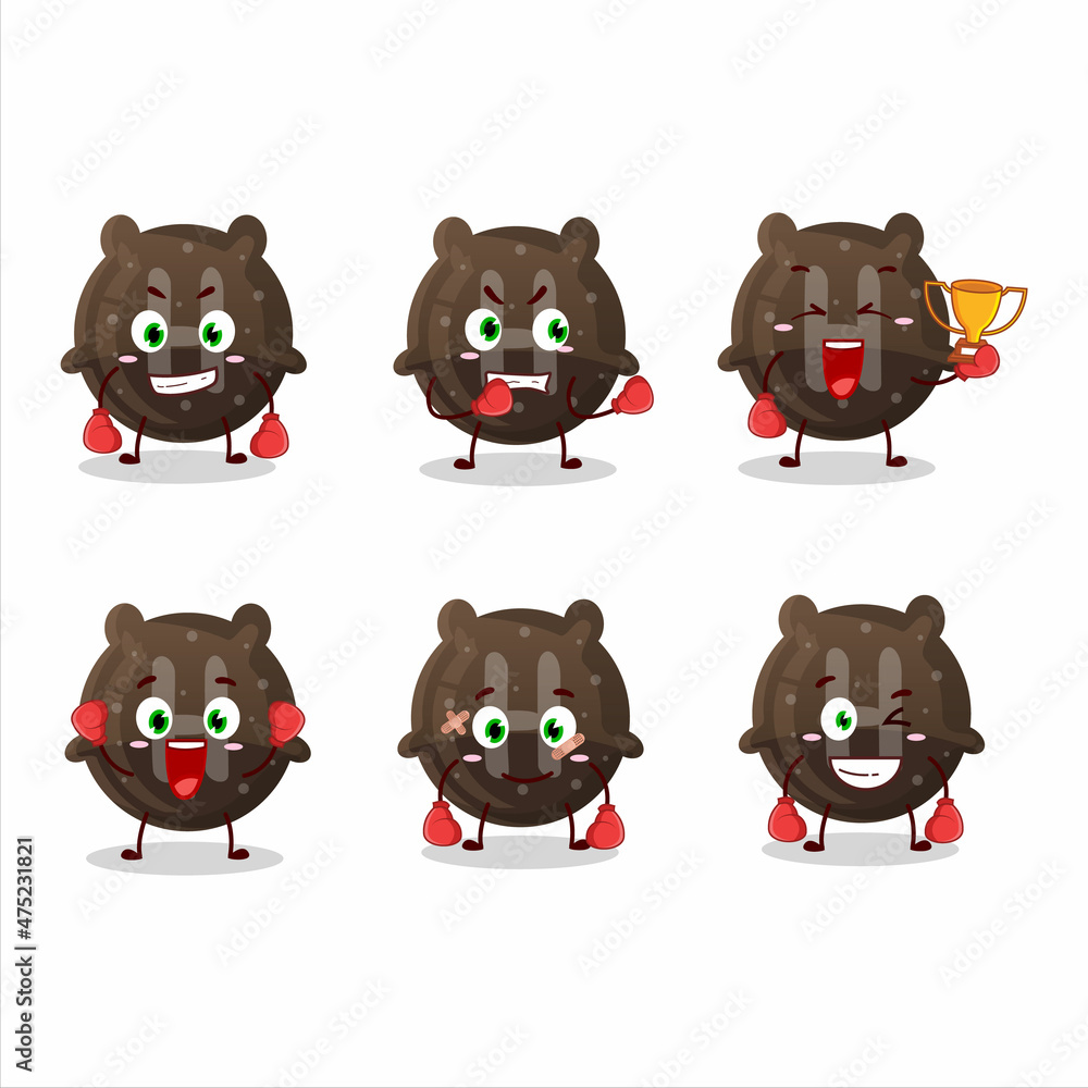 A sporty chocolate gummy candy H boxing athlete cartoon mascot design A sporty chocolate gummy candy H boxing athlete cartoon mascot design