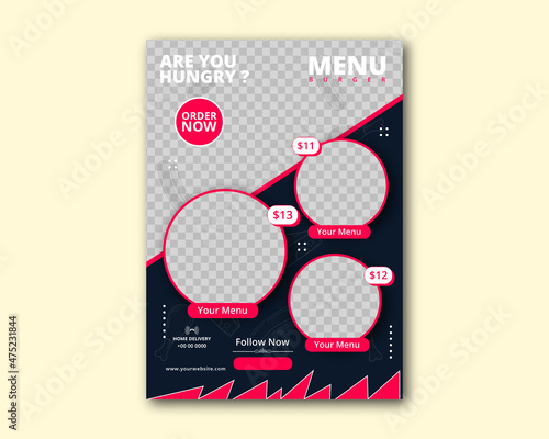 Food Menu Flyer Tamplate brochure design vector template in A4 size. Healthy Meal, Restaurant menu template.