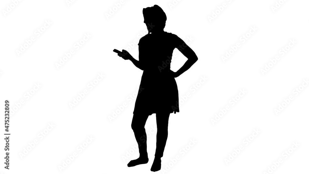 Young Woman typing on smartphone and making a phone call, Black and White Silhouette for Motion Graphics Effects Young Woman typing on smartphone and making a phone call, Black and White Silhouette for Motion Graphics Effects