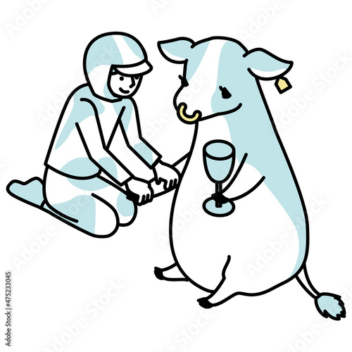 優雅にマッサージをうける牛のアイソメイラスト