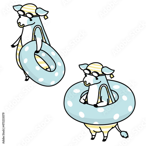 水着を着ている牛のアイソメイラスト