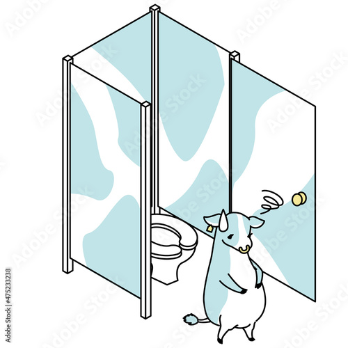 トイレから出たがスッキリしなかった牛のアイソメイラスト