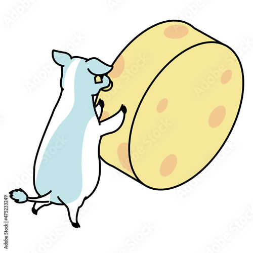 チーズを転がして運ぶ牛のアイソメイラスト