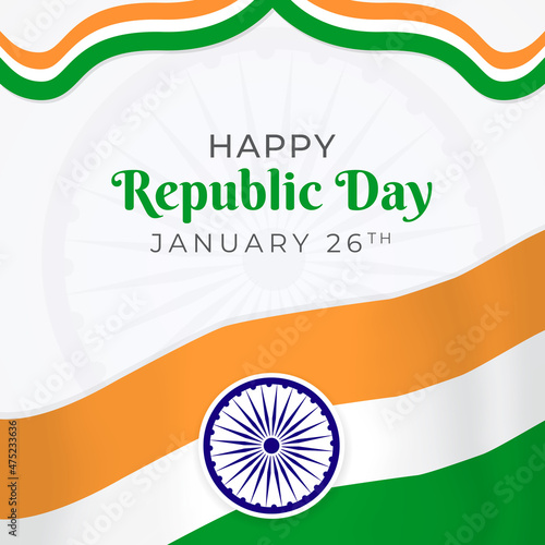 Indian republic day celebration January 26th with flying flag illustration background design