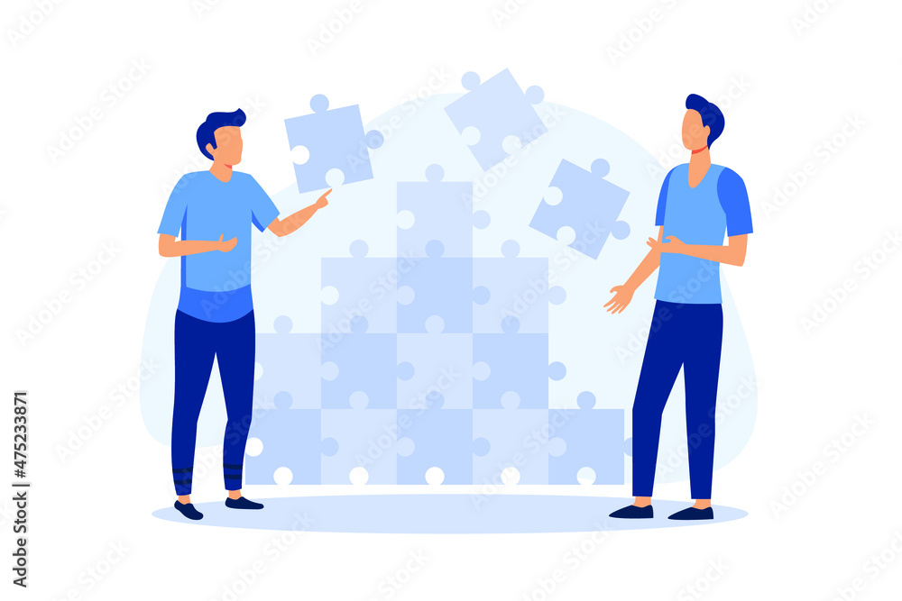 Business concept. Team metaphor. people connecting puzzle elements. Vector illustration flat design style. Symbol of teamwork, cooperation, partnership. flat design modern illustration 