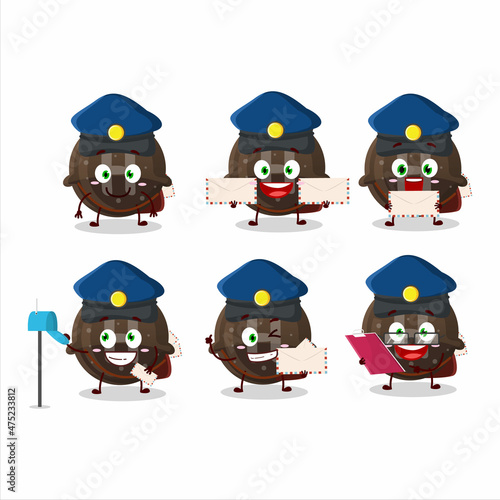 A picture of cheerful chocolate gummy candy H postman cartoon design concept