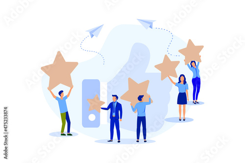 illustration of a vote, measurement of customer satisfaction and star rating, satisfactory rating, hand shows a class sign vector, flat design modern illustration 