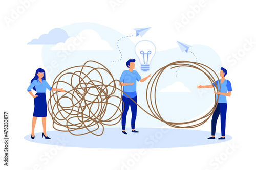 tangle tangled and unraveled. abstract metaphor, business problem solving concept, flat design modern illustration 