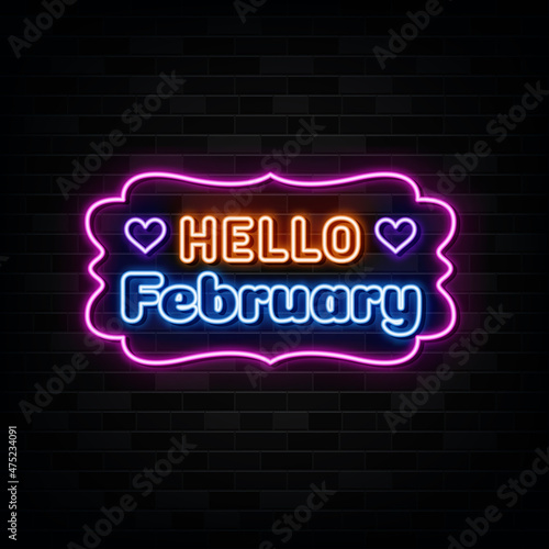 hello february neon sign. neon symbol