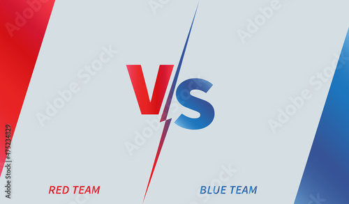 Versus screen for sports and fight competition. Red and Blue teams. Space for your text on gray background. Vector illustration