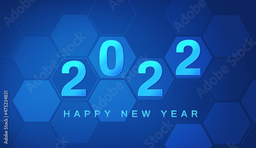 Happy New Year 2022 Digital technology blue background. Abstract futuristic. Vector illustration