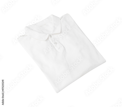 Folded white polo t-shirt mockup isolated on white background with clipping path.