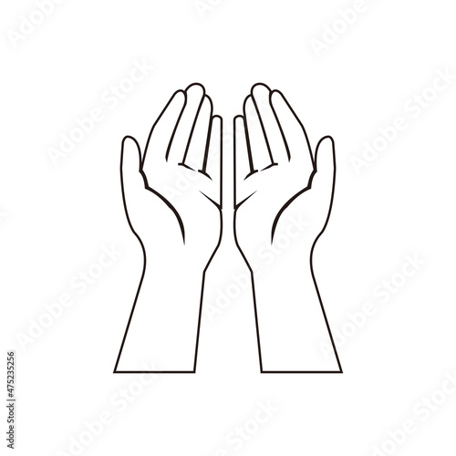 Gesture of the hands folded in prayer. Hands cupped together  symbol on white background