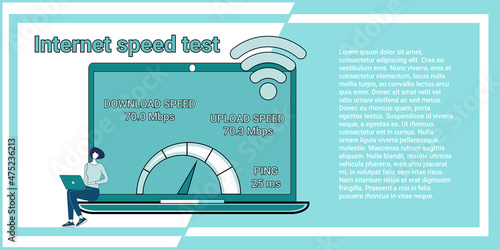 Internet speedtest.Measurement of the speed mode of the Internet broadcast.An illustration in the style of a landing page in green.