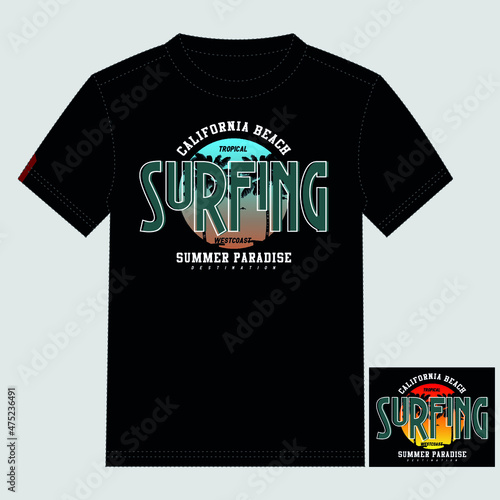 surfing california beach text,lettering,images nature vector illustration t shirt design