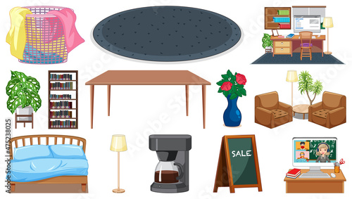 Set of interior furniture and decorations