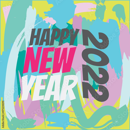 happy new year wall art. also can use for greeting card, banner of social media. paint brush pattern vector illustration