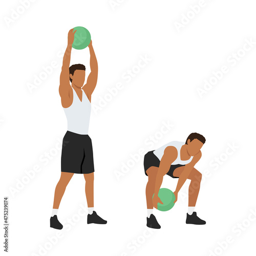 Man doing Medicine ball slams against the floor. swings exercise. Flat vector illustration isolated on white background