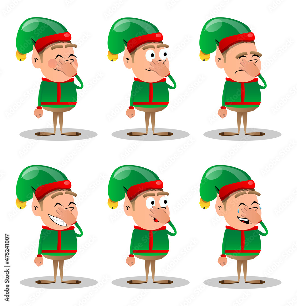 Christmas Elf holding his nose because of a bad smell. Vector cartoon character illustration of Santa Claus's little worker, helper. Christmas Elf holding his nose because of a bad smell. Vector cartoon character illustration of Santa Claus's little worker, helper.
