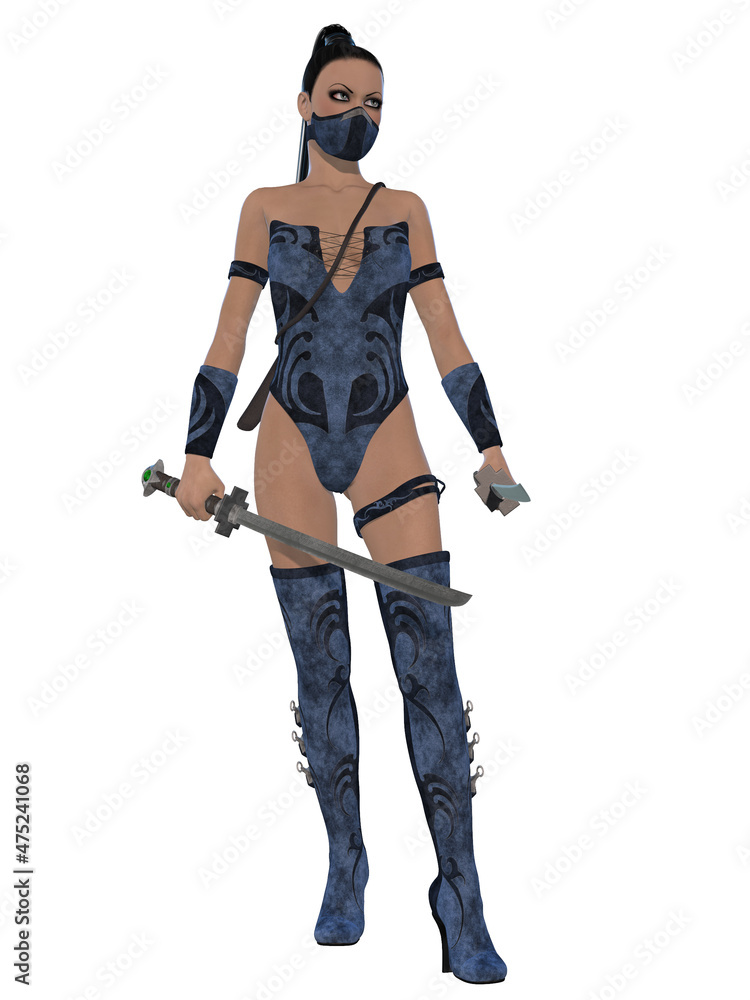 3d illustration of a woman in a sexy ninja outfit 