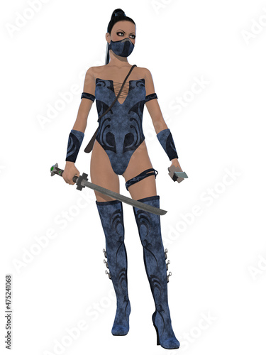 3d illustration of a woman in a sexy ninja outfit 