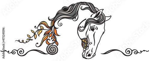 horse head ornament. Mehndi henna tattoo.  Isolated vector illustration
