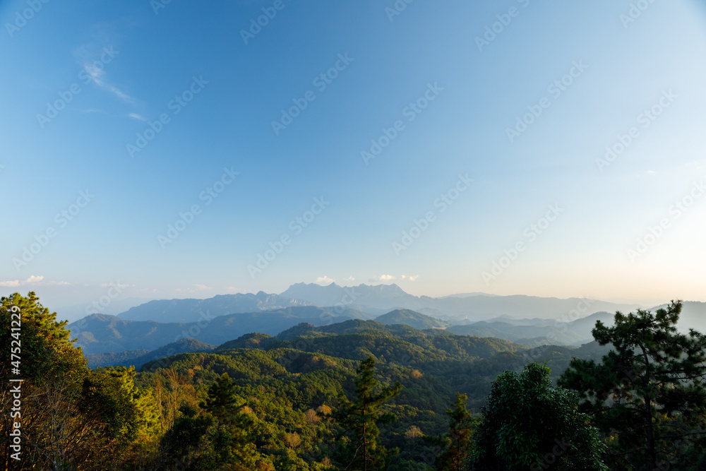 Thailand with forest trees and green mountain hills, Doi Luang Chiang Dao mountains, Chiang mai, Thailand.