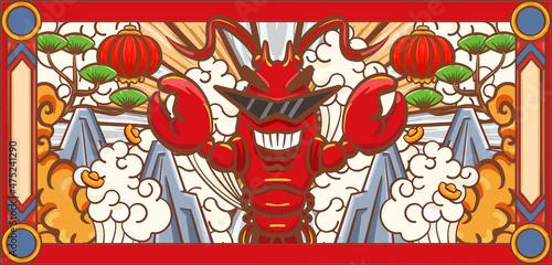 Hand drawn cartoon crayfish illustration design