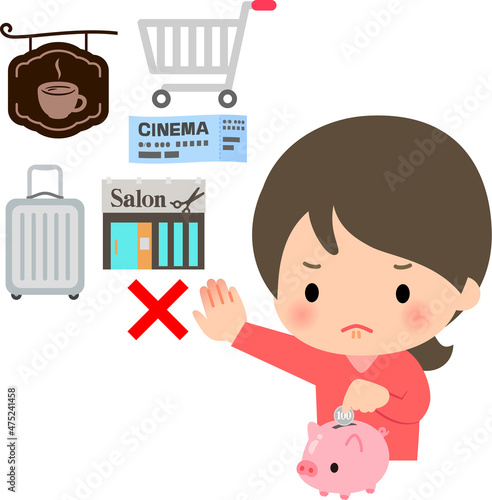 外食や買い物を我慢して貯金する若い女性