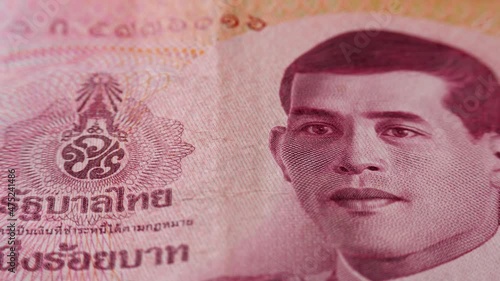 Wallpaper Mural Monogram King of Thailand Maha Vajiralongkorn on red 100 baht banknote. THB paper bill, new tai money Torontodigital.ca