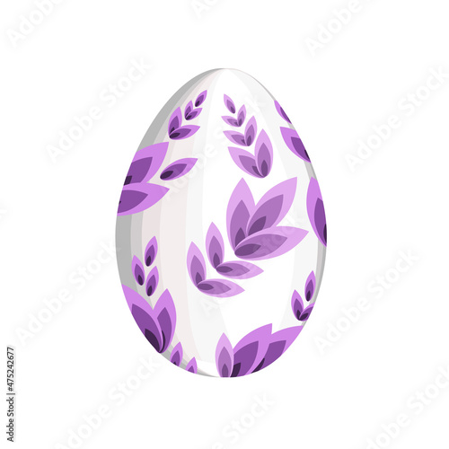 Easter painted egg isolated on a white background.Decorated with purple leaves.Vector illustration.Can be used in Easter holiday designs.