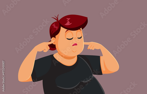 Middle Aged Woman Covering Her Ears Vector Illustration