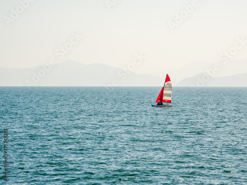 Sailing ship at blue sea
