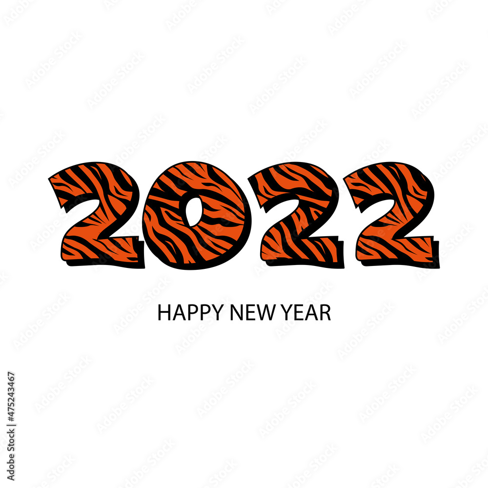 Happy New Year 2022 tiger pattern on a white background Happy New Year 2022 tiger pattern on a white background