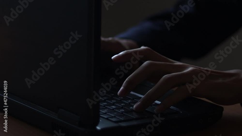 Man typing on keyboard and searches new job on internet at coffeeshop. Business .