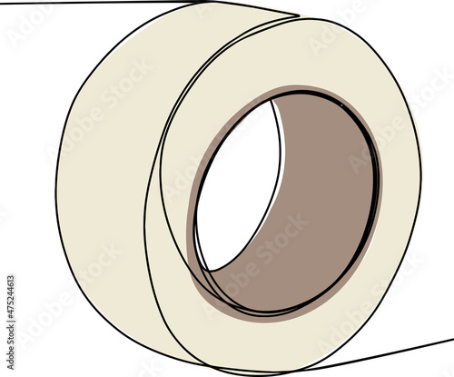 Drawing a continuous line with duct tape. Auxiliary tool for office, construction and transportation and packaging. Minimal concept outline