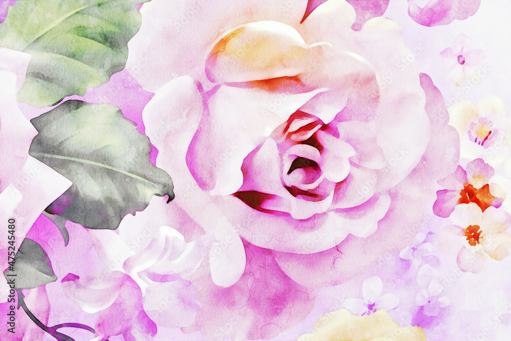 Fototapeta premium Beautiful watercolor rose flower and bouquet illustration
