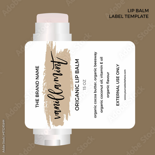 Vanilla mint lip balm label template, Lip gloss sticker, cosmetic product packaging label