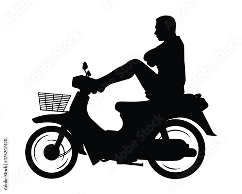Thai motorcycle racing boy with strange position riding silhouette vector isolated on white background