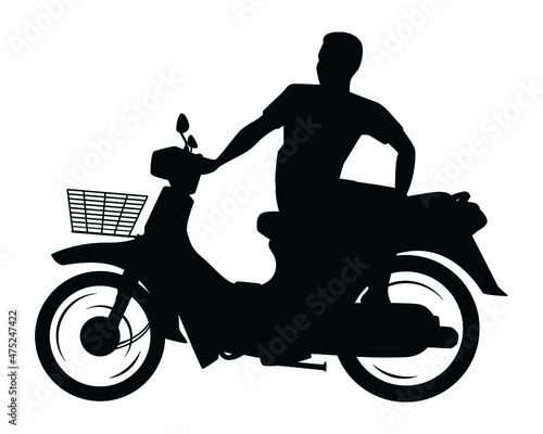 Thai motorcycle racing boy with strange position riding silhouette vector isolated on white background