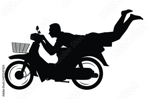 Thai motorcycle racing boy with strange position riding silhouette vector isolated on white background