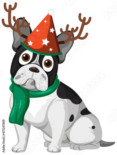 French bulldog wearing celebretion hat cartoon character