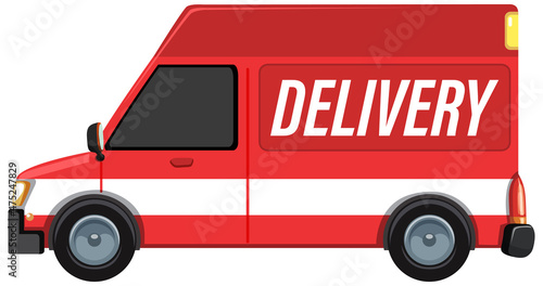 Red delivery van in cartoon style