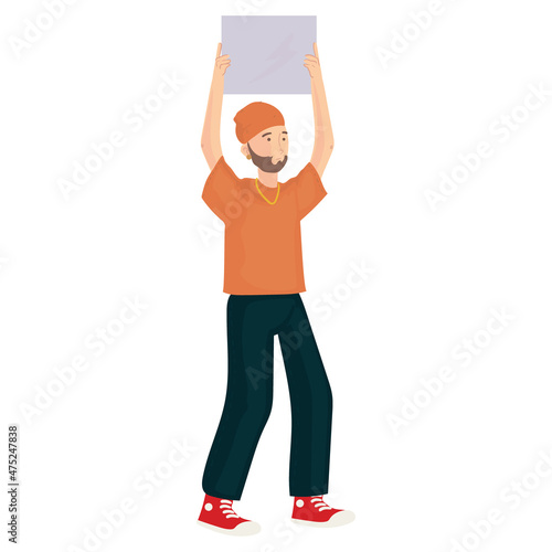 man holding placard