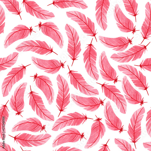 Seamless pattern with pink feathers. Valentines day texture
